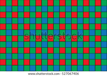 Red, green, blue tiles vector texture. Photo and video digital sensor or matrix illustrated