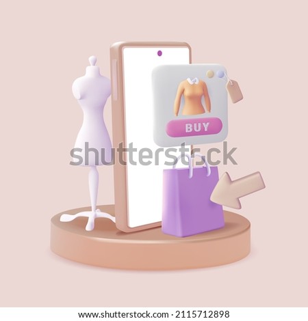 Online shopping concept. Realistic 3d vector illustration. Fashion on internet, Design element for web or banner design. Virtual clothing and fashion in metaverse