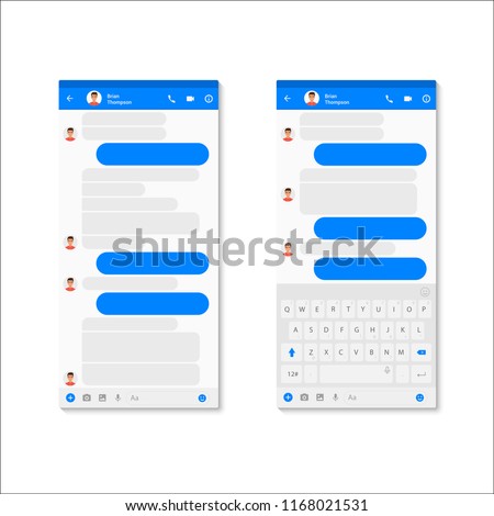 Social network Messenger concept template. Modern messenger app template with chat bubbles and keyboard. Vector Mockup dialogues composer.