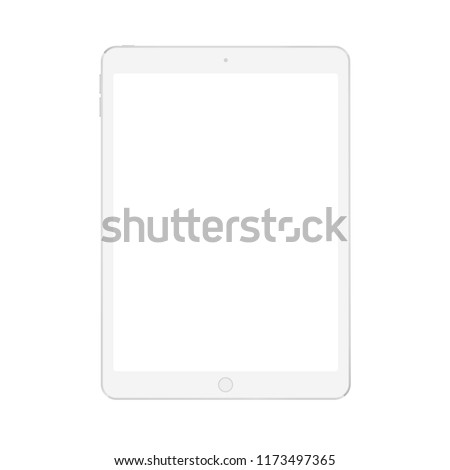 Realistic vector digital soft white tablet mock up with white blank screen.