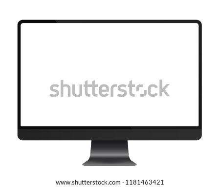 Trendy realistic thin frame monitor mock up with blank white screen isolated.