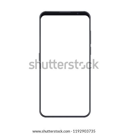 Realistic trendy smartphone mockup with thin frames and blank white screen isolated. Can be use for any user interface test or presentation.