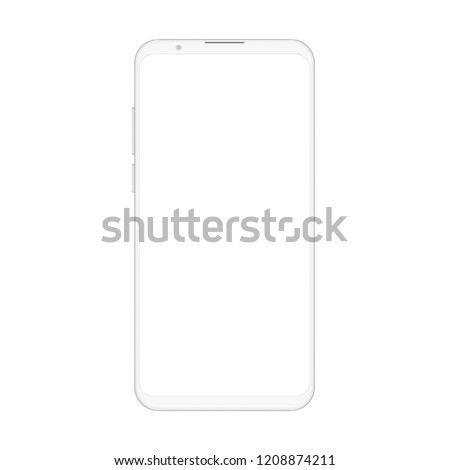 High quality realistic trendy soft clean no frame white smartphone with blank white screen. Vector Mockup phone for visual ui app demonstration.