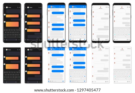 Realistic detailed smartphone chatting app template bubbles collection. Social network messenger dialogues composer vector illustration.
