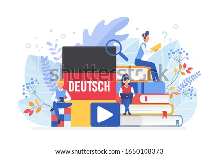 Online language courses flat vector illustration. Distance education, germany remote school, university lessons. German language Internet class, e learning isolated clipart on white background