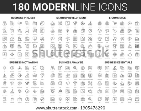 Corporate business startup illustration. Flat thin line icon set of financial data technology, success strategy for development of business finance investment, successful project start symbols