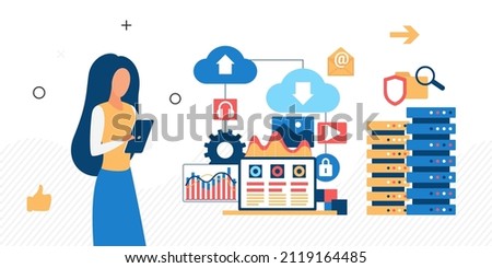 Digital cloud data technology server storing information. Hosting and manipulation input statistic database