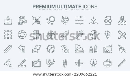 Graphic design thin line icons set vector illustration. Outline tools for creative projects of designer, software and stationery for interface panel in mobile app, pack for creators portfolio