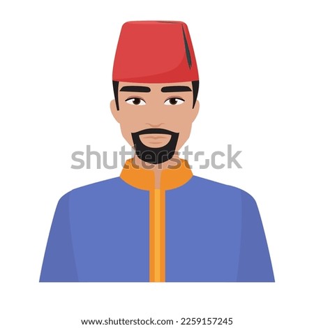 Turkish man in national clothes. Ottoman man wearing fez hat vector cartoon illustration