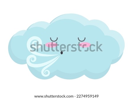 Cute cloud blowing. Cute weather with emotion expression vector cartoon illustration