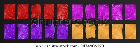 Similar – Image, Stock Photo A purple plastic sheet hangs behind a barrier fence in front of a concrete wall. Construction site, security