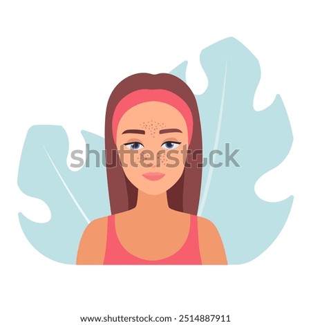 Illustration of a woman with blackhead and comedones. Skincare issue vector concept.