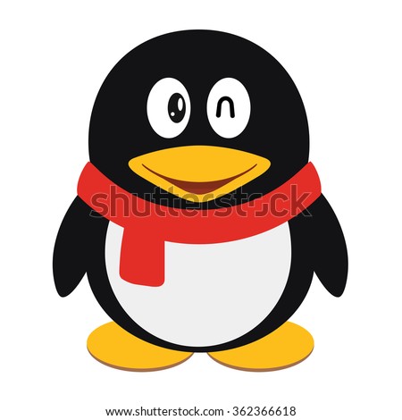 Vector icon illustration of a cute cartoon penguin with scarf isolated. QQ