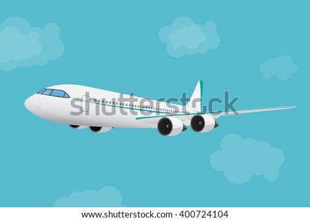 Airplane flying in the blue sky background. Airplane in sky concept.