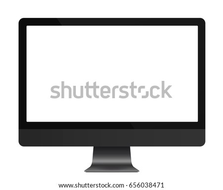 Realistic computer dark grey display with blank white screen isolated. Vector illustration.