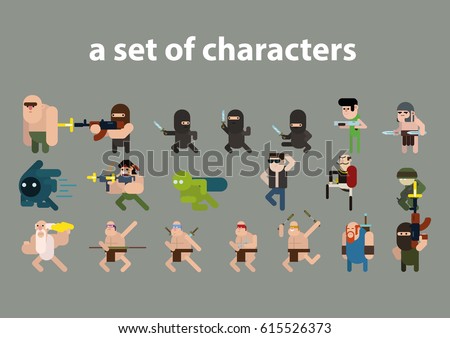 set of characters icons many flat