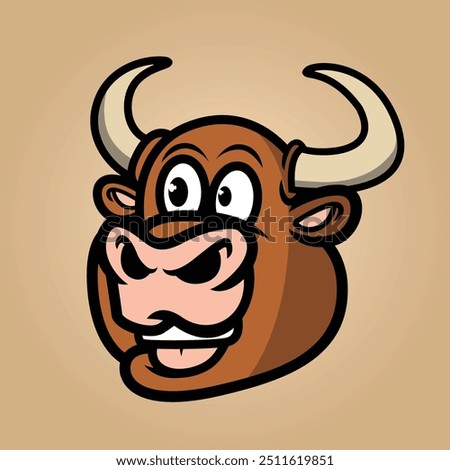 The head of the bull is smiling. Funny vector graphic