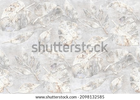 seamless leaves pattern with cement texture background, wall tile dekor surface	 Zdjęcia stock © 