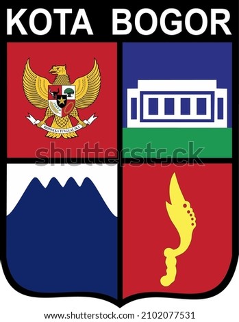 Bogor City Logo, At the top left there is a golden yellow Garuda bird which is the State Emblem of the Republic of Indonesia. on the top right there is a picture of a palace in silver. 
