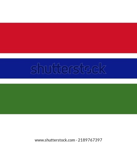 The Gambia flag is a horizontal tricolor consisting of red, blue and green. The colors are separated by a white line. Adopted in 1965 to replace the British Blue Flag with the coat of arms of the Prot