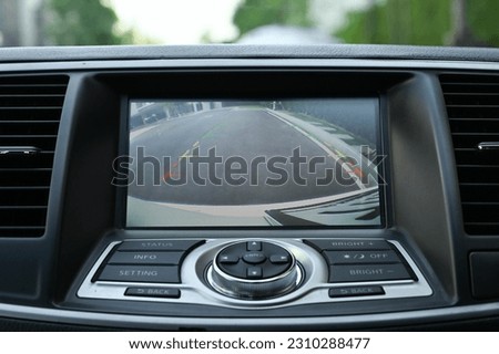 Rear view monitor for reversing system Car display and rear view camera parking assistant car navigation. Stockfoto © 