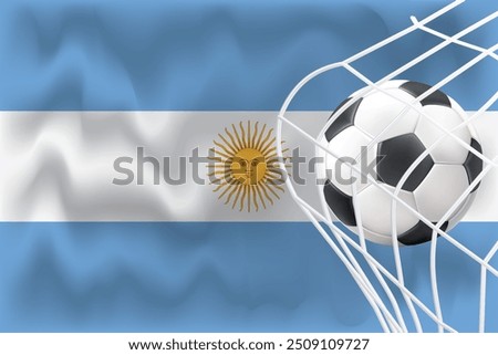 Argentina 3D flag, Argentina waving flag vector file, editable file for social media, Argentina flag with football and net.