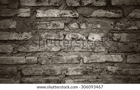 old brick wall vintage black and white color tone style