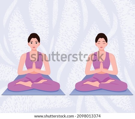 Woman doing yoga pose, lotus pose, tree pose, slim sporty young woman doing yoga and fitness exercises. Healthy lifestyle, meditation, relaxation, yoga concept Foto stock © 