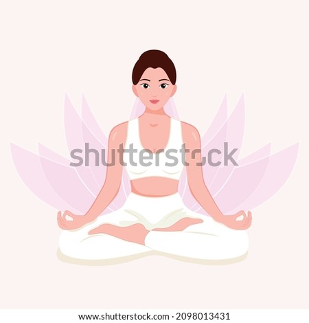 Woman doing yoga pose, lotus pose, tree pose, slim sporty young woman doing yoga and fitness exercises. Healthy lifestyle, meditation, relaxation, yoga concept Foto stock © 