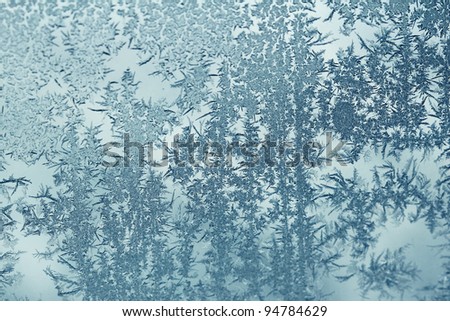 Frost design found early in the morning on a drivers side car window looks like a whimsical frosty forest scene.  It appears that nature likes to reuse it\'s most successful designs in various ways.