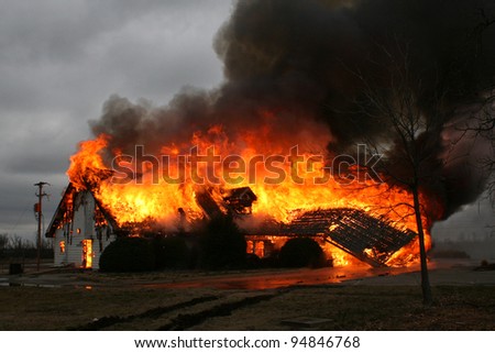 A blazing inferno shows why fire is so destructive.  This house burned to the ground in less then an hour from the fire\'s start.