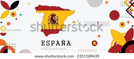 Spain Map Flag national day banner design. flag theme graphic art web background. Abstract celebration geometric decoration vector illustration