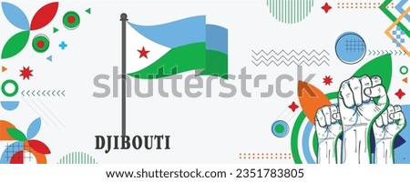 DJIBOUTI Flag national day banner design. flag theme graphic art web background. Abstract celebration geometric decoration vector illustration
