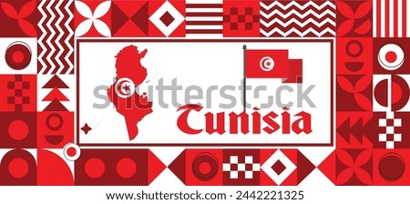 Tunisia Map flag independence day geometric Country web banner corporate abstract background design with flag theme. Country Vector Illustration