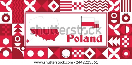 Poland Map flag independence day geometric Country web banner corporate abstract background design with flag theme. Country Vector Illustration