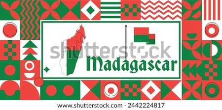 Madagascar Map flag independence day geometric Country web banner corporate abstract background design with flag theme. Country Vector Illustration