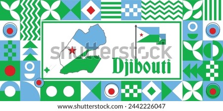 Djibouti Map flag independence day geometric Country web banner corporate abstract background design with flag theme. Country Vector Illustration