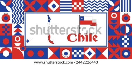 Chile Map flag independence day geometric Country web banner corporate abstract background design with flag theme. Country Vector Illustration