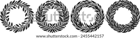 Set of laurel wreath circle frame isolated on white background. Vector illustration.