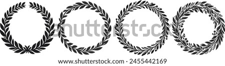 Set of laurel wreath circle frame isolated on white background. Vector illustration.