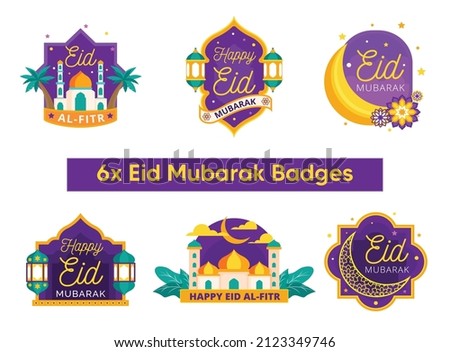 Eid mubarak badges and logo set design vector illustration