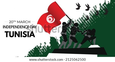 20 March Tunisia Independence Day concept. Soldier Hand Holding Tunisia Flag Vector Illustaration Design