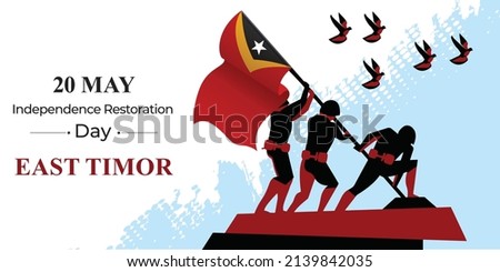20 May, Independence day of East Timor concept. Soldier Hand Holding East Timor Flag Vector Illustaration