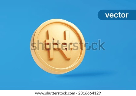 Gold coin naira nigeria currency money icon sign or symbol business and financial exchange on blue background 3D vector illustration
