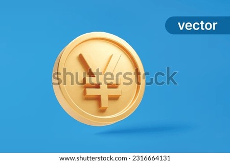 Gold coin yen japan currency money icon sign or symbol business and financial exchange on blue background 3D vector illustration