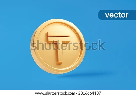 Gold coin tenge kazakhstan currency money icon sign or symbol business and financial exchange on blue background 3D vector illustration