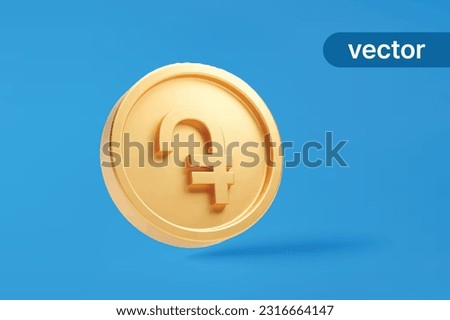 Gold coin dram armenia currency money icon sign or symbol business and financial exchange on blue background 3D vector illustration