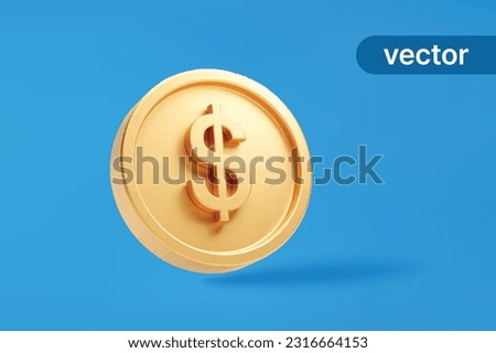 Gold coin dollar us currency money icon sign or symbol business and financial exchange on blue background 3D vector illustration