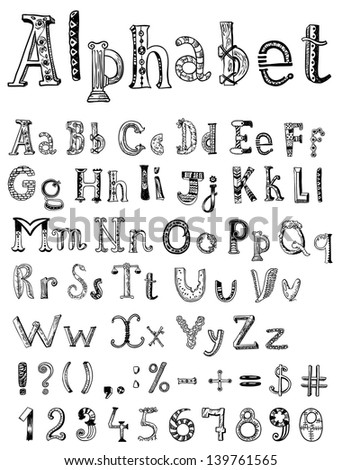 Hand-Drawn Doodle Sketching Alphabet Stock Vector Illustration ...