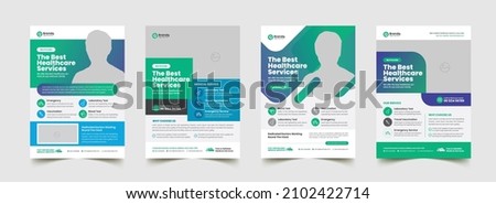 Flyer brochure cover design layout background, Medical Healthcare Business poster pamphlet blue-green colors scheme template in A4 size
